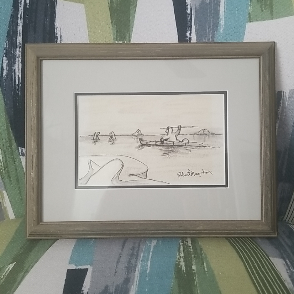Original Eskimo Drawing Polar Bear Hunt Sequel Pic 1 - By Robert Mayokok
